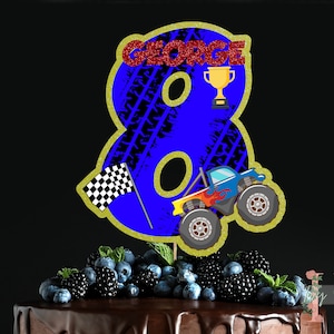 Monster Truck Personalised Custom Glitter Happy Birthday Cake Topper Party Decoration