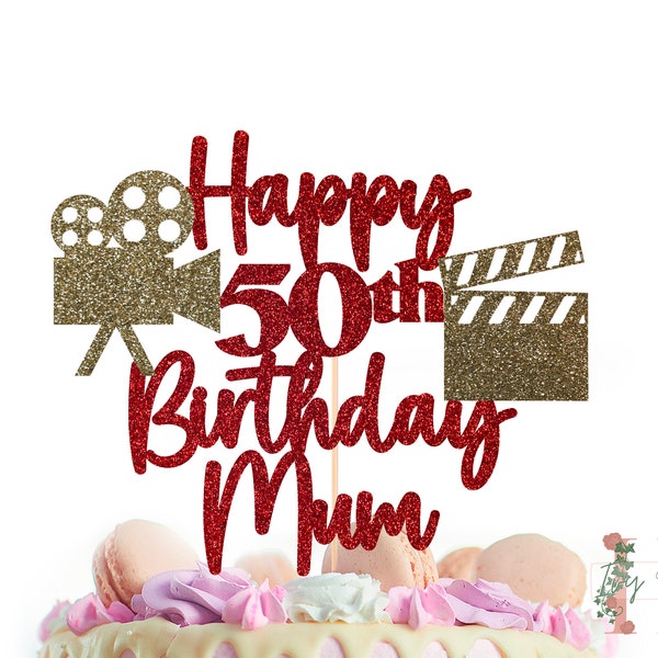 Film Movie Cinema Personalised Custom Glitter Happy Birthday Cake Topper Party Decoration
