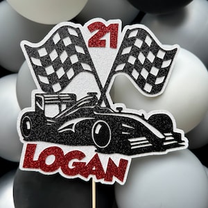 Bandiere da corsa per auto da corsa Personalizzate con nome glitterato Età Cake Topper Decorazione per feste