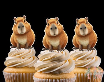 Capybara Cupcake Toppers Party Decoration