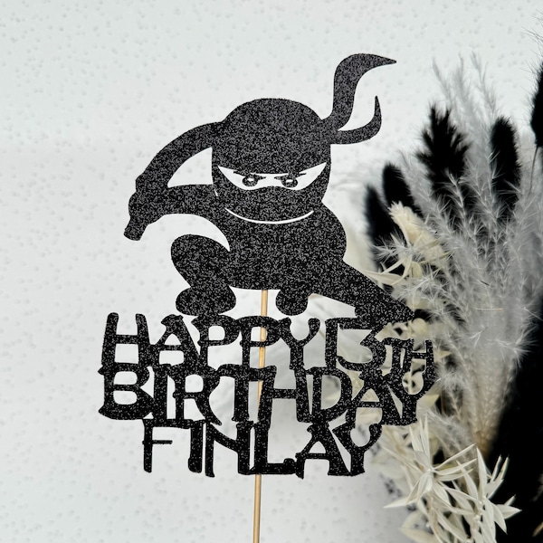 Ninja Personalised Custom Glitter Happy Birthday Cake Topper Party Decoration