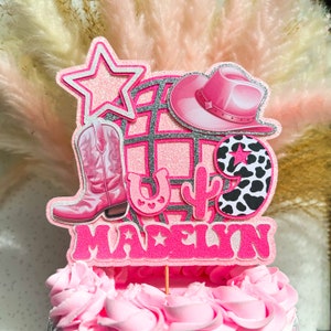 Nome Cowgirl Età Personalizzato Glitter Buon Compleanno Torta Topper Decorazione Festa
