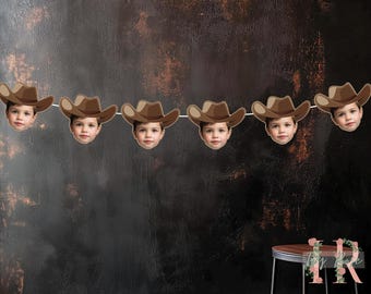 Custom Photo Cowboy Hat Banner Birthday Party Decoration Backdrop Bunting
