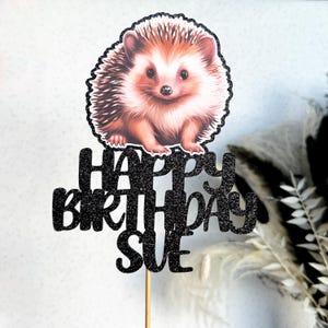 Topper per torta di compleanno con glitter personalizzato a forma di riccio