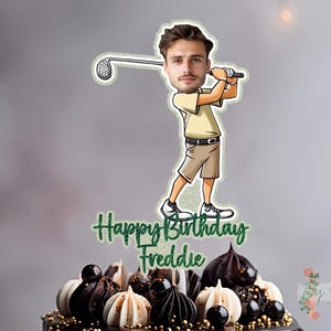 Photo Golf Personalised Custom Glitter Happy Birthday Cake Topper Party Decoration Golfer