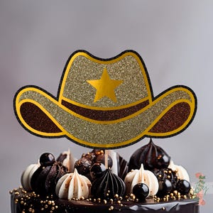 Decorazione per feste con cappello da cowboy personalizzato con glitter per torta