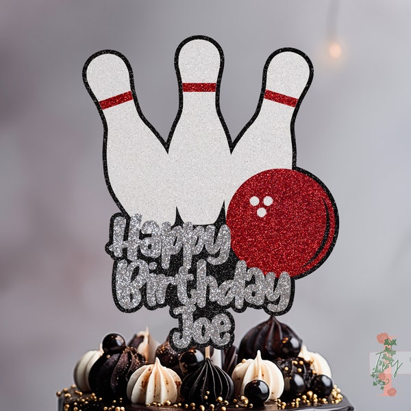 Bowling Personalised Custom Glitter Cake Topper Party Decoration