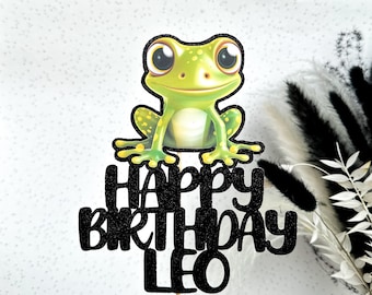 Frog Personalised Custom Glitter Happy Birthday Cake Topper Party Decoration