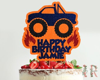 Monster Truck gepersonaliseerde aangepaste glitter happy verjaardagstaart topper party decoratie
