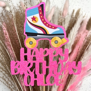 Roller Skate Personalised Custom Glitter Happy Birthday Cake Topper Party Decoration