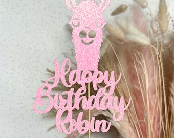 Lama Alpaka personalisierte benutzerdefinierte Glitter alles Gute zum Geburtstag Kuchen Topper Partydekoration Tier Bauernhof Kinder