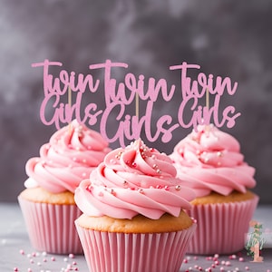 Décoration de fête pour cupcakes scintillants pour filles jumelles, décoration de fête pour baby shower