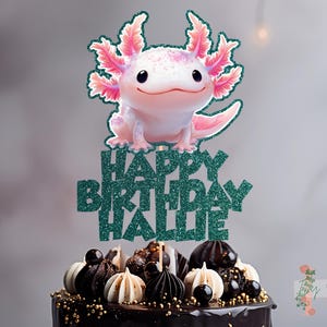 Axolotl Gepersonaliseerde Custom Glitter Happy Birthday Taarttopper Feestdecoratie