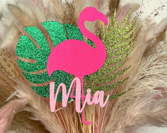 Décoration de gâteau personnalisée avec nom à paillettes, flamant rose, décoration de fête