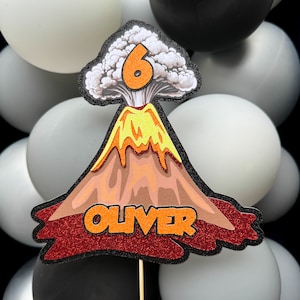 Volcano Personalised Custom Glitter Name Age Cake Topper Party Decoration