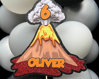 Adorno para tarta de cumpleaños con nombre y edad personalizado con purpurina de Volcán, decoración para fiesta