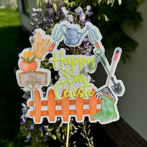 Gardening Personalised Custom Glitter Happy Birthday Cake Topper Party Decoration