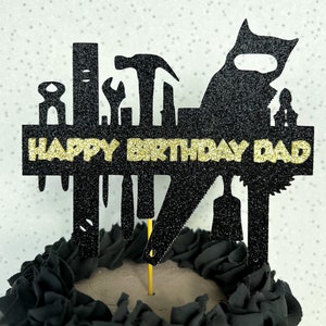Construtor de ferramentas personalizado glitter bolo de aniversário topper decoração de festa pai masculino