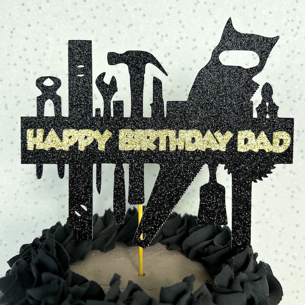 Tools Builder Personalised Custom Glitter Birthday Cake Topper Party Decoration Mens Dad