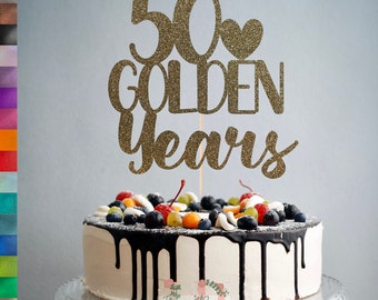 50 Years Golden Anniversary Glitter Cake Topper Party Decoration