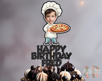 Personalised Photo Pizza Custom Glitter Happy Birthday Cake Topper Party Decoration