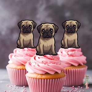 Pug Dog Cupcake Toppers Party Decoration