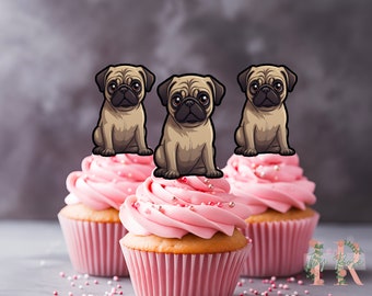 Pug Dog Cupcake Toppers Party Decoration