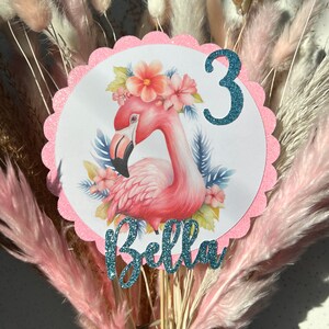 Flamingo Name Age Personalised Custom Glitter Birthday Cake Topper Party Decoration Tropical