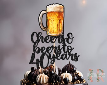 ANY AGE Cheers & Beers Personalised Custom Glitter Cake Topper Party Decoration