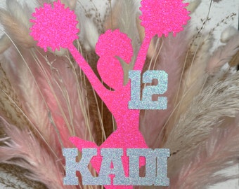 Cheerleader Cheer Personalised Custom Glitter Happy Birthday Cake Topper Party Decoration