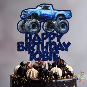 Monster Truck Personalised Custom Glitter Happy Birthday Cake Topper Party Decoration