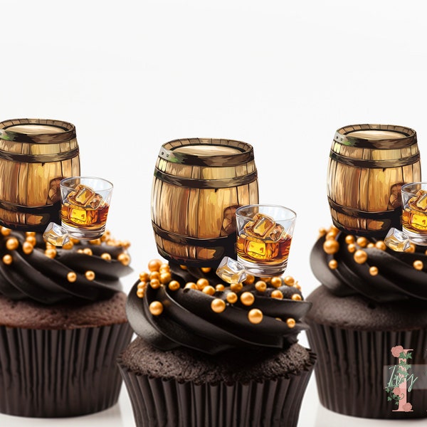 Whiskey Cupcake Toppers Party Decoration