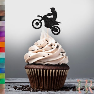 Motorcross Bike Glitter Cupcake Toppers Party Decoration Dirtbike MX Birthday