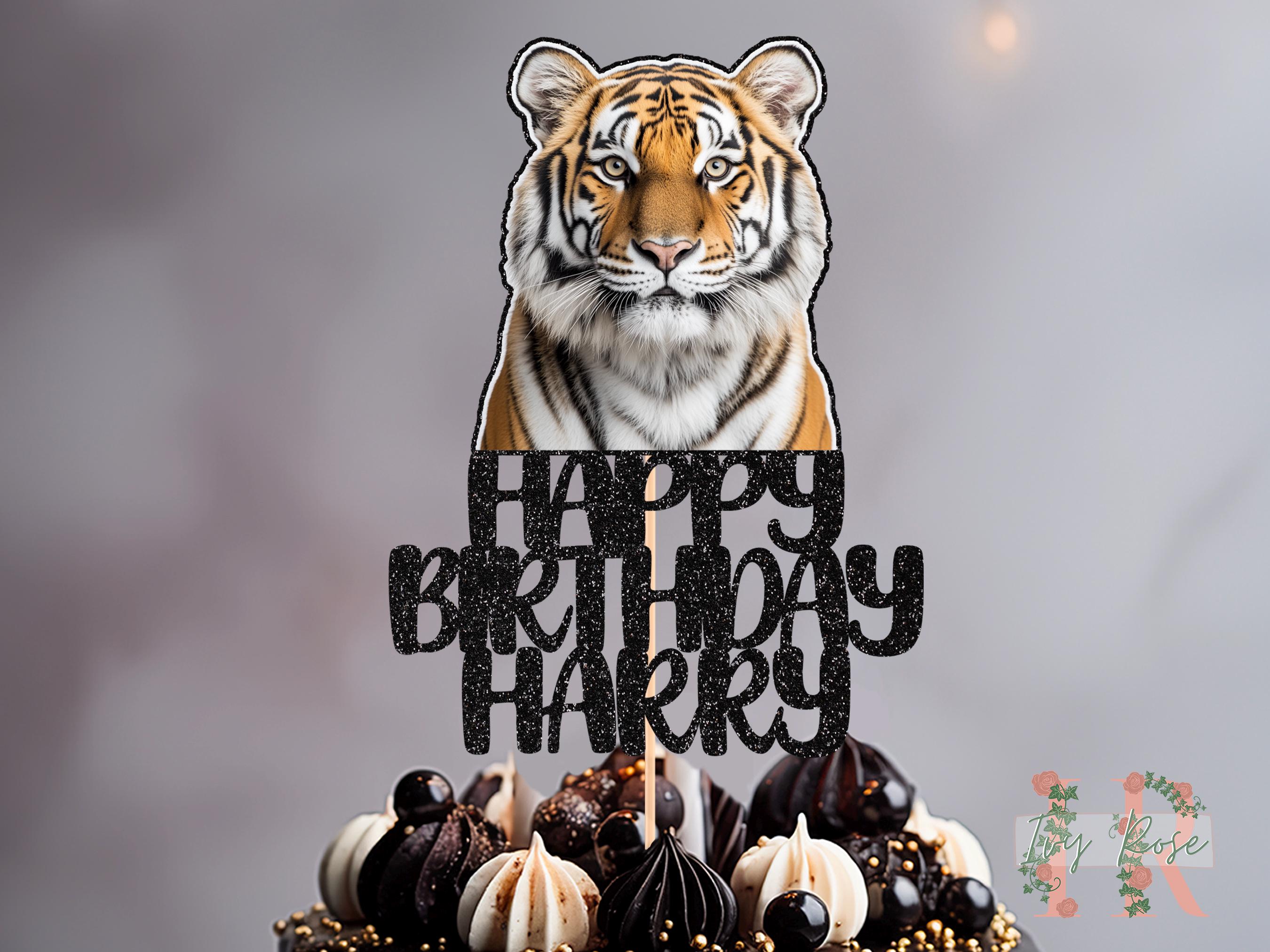 Tiger Personalised Custom Glitter Happy Birthday Cake Topper Party Decoration