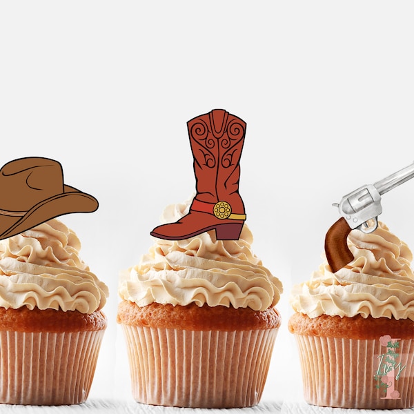 Cowboy Cupcake Toppers Party Decoration Birthday