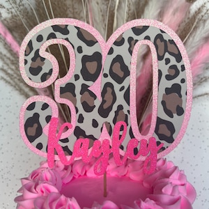 Leopard Print Name Age Personalised Custom Glitter Happy Birthday Cake Topper Party Decoration