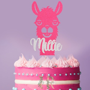 Lama Alpaca Naam Leeftijd Gepersonaliseerde Custom Glitter Verjaardagstaart Topper Party Decoratie