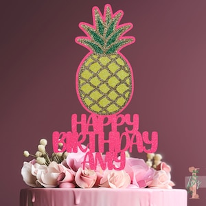 Decorazione per feste con topper per torta di buon compleanno personalizzata con glitter personalizzati con ananas