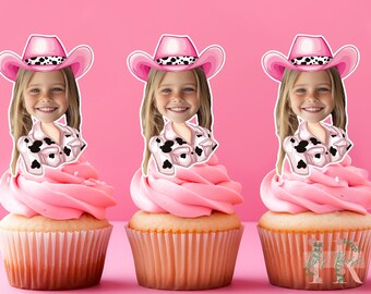 Personalisierte Foto Pink Cowgirl Cupcake Toppers Kuchen Topper Geburtstag Party Dekoration