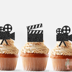 Film Movie Cinema Glitter Cupcake Toppers Party Decoration Birthday