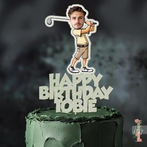 Photo Golf Personalised Custom Glitter Happy Birthday Cake Topper Party Decoration Golfer