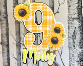 Sunflower Personalised Custom Glitter Cake Topper Party Decoration