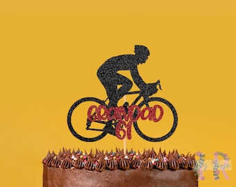 Road Bike Personalised Custom Glitter Happy Birthday Cake Topper Party Decoration Bicycle Cycling Cyclist