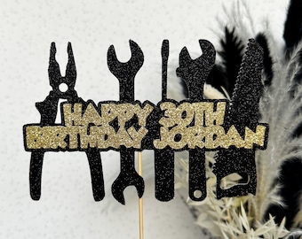 Tools Builder Personalised Custom Glitter Birthday Cake Topper Party Decoration Mens Dad
