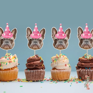 Topper per cupcake con foto personalizzata per animali domestici, decorazione per feste di compleanno per cani, immagine personalizzata Pawty