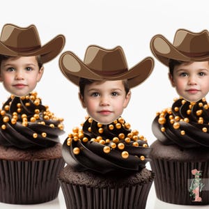 Topper per cupcake con cappello da cowboy personalizzato, decorazione per feste di compleanno