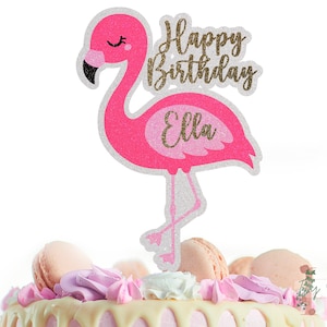 Flamingo Personalised Custom Glitter Happy Birthday Cake Topper Party Decoration Tropical