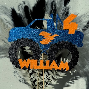 Monster Truck Personalised Custom Glitter Happy Birthday Cake Topper Party Decoration