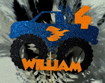 Monster Truck gepersonaliseerde aangepaste glitter gelukkige verjaardag taart topper feestdecoratie