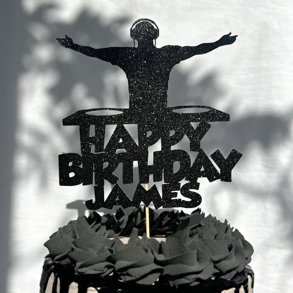 DJ Personalised Custom Happy Birthday Glitter Cake Topper